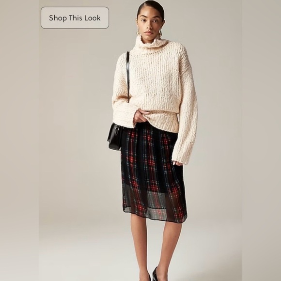 NWT J.Crew Gwen Lined Knee Length Plaid Layered Slip Skirt in Crinkle Chiffon - Picture 2 of 15
